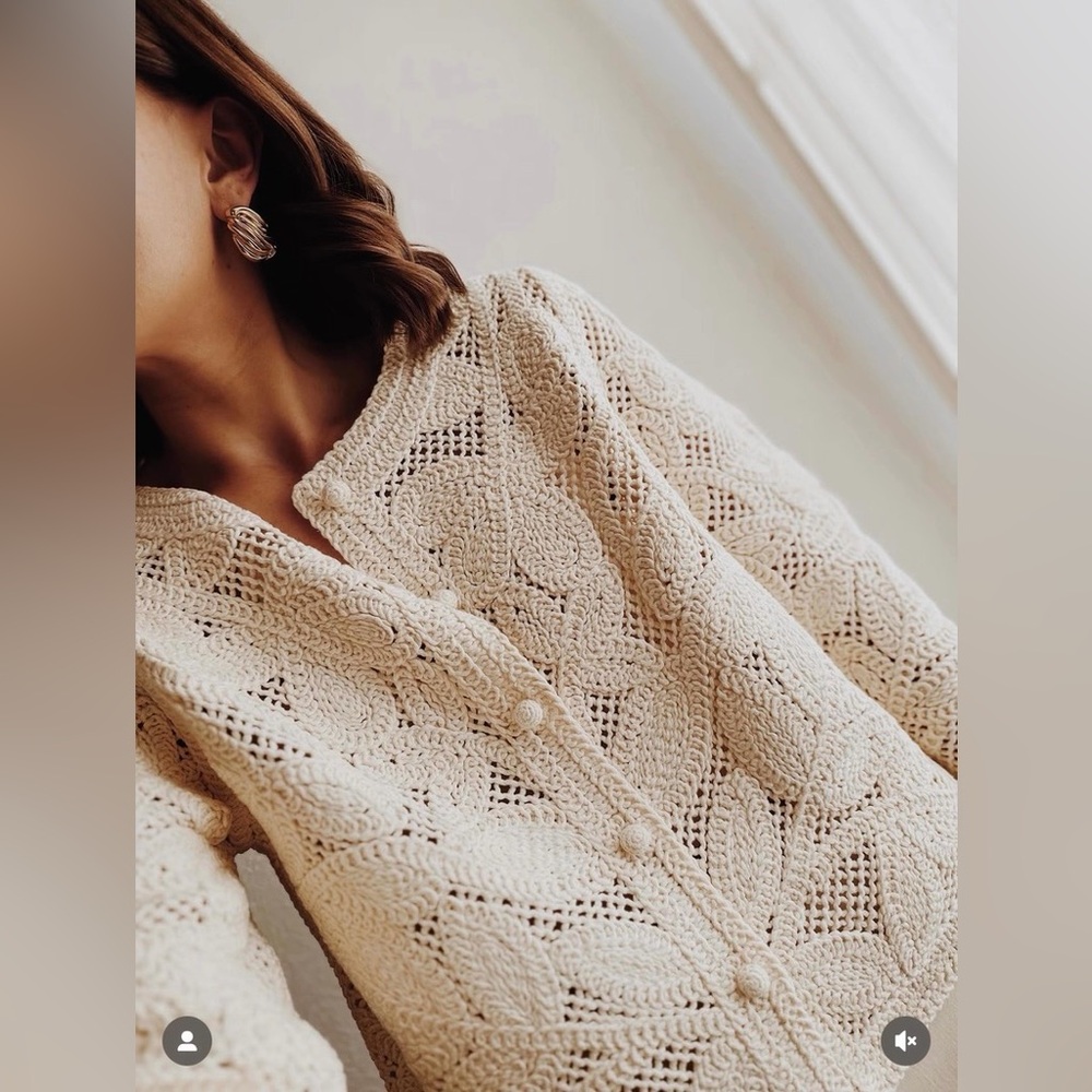 Sezane Cream Lace Knit Cardigan - Picture 3 of 8